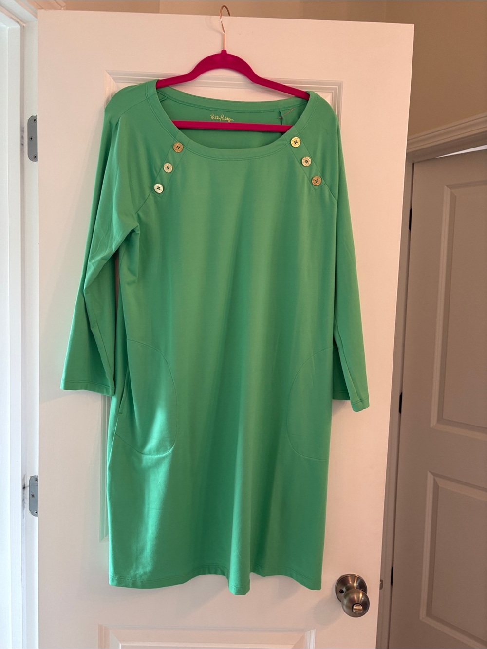 Lilly Pulitzer Kelly Green Button-Accent Long Sleeve Dress